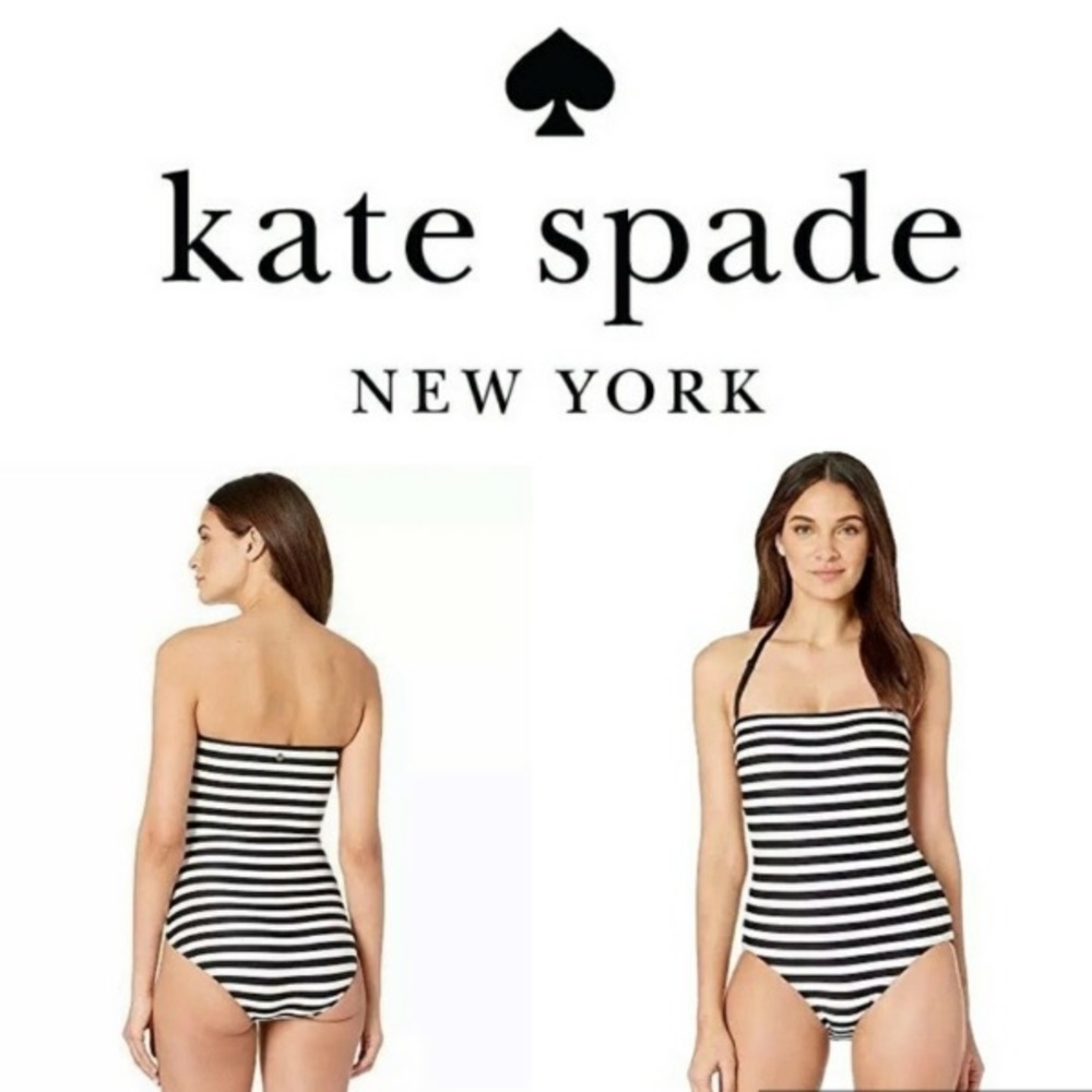 NWT Kate Spade Black Striped Swimsuit Size XS